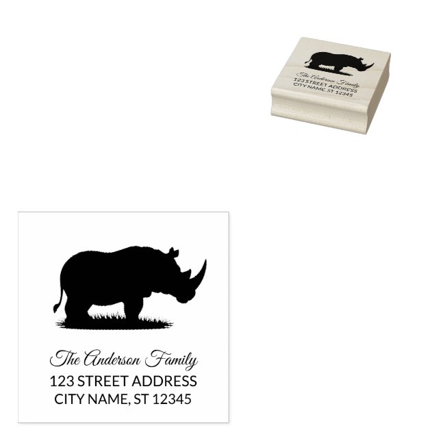 Tampons Encreurs Return Address |  Personalized  Rhino Silhouette   (Tamponné)