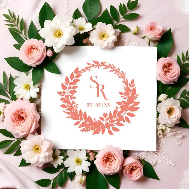 Tampons Encreurs Romantic Botanical Wreath Wedding Initials (Romantic Botanical Wreath Wedding Initials rubber stamp.)