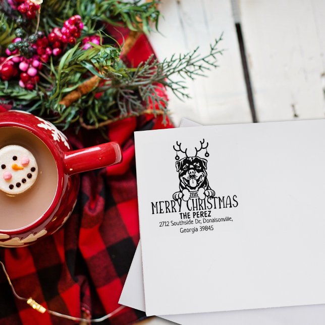 Tampons Encreurs Rottweiler Chien Joyeux Noël Adresse de retour (Créateur téléchargé)
