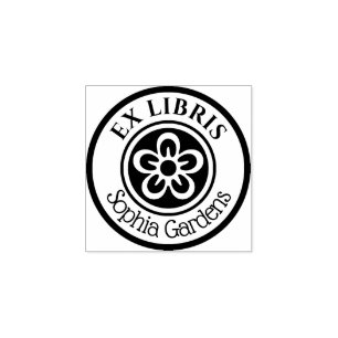 Tampons Encreurs Round Ex Libris Flower Motif (Blanc sur Noir)