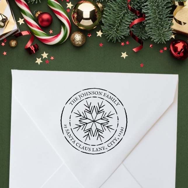 Tampons Encreurs Round Snowflake Nom de famille Adresse de retour (Snowflake Family Emblem Seal + Address Rubber Stamp)