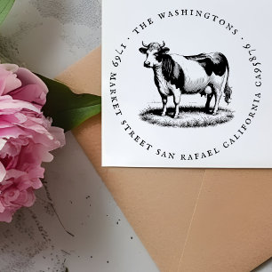Tampons Encreurs Round Vintage Vache Nom de famille Adresse de reto
