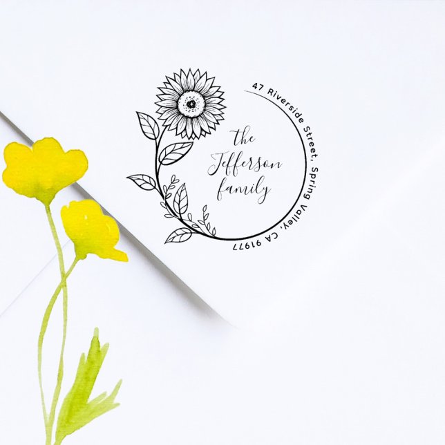 Tampons Encreurs Rustic Boho Sunflower Adresse de retour famille (Créateur téléchargé)