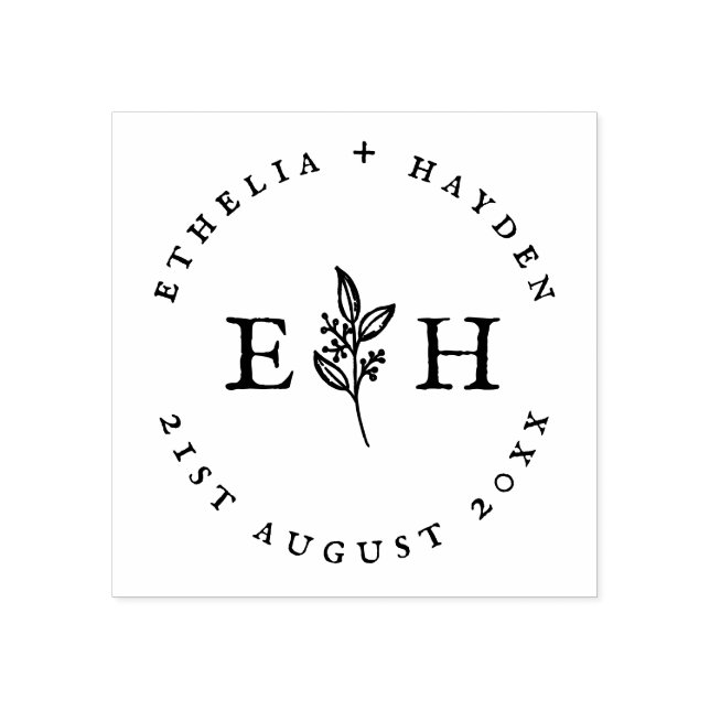 Tampons Encreurs Rustic Branch Mariage extérieur Date et noms des c (Impression)