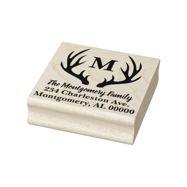 Tampons Encreurs Rustic Deer Antlers Silhouette Nom de famille Adre (Tampon)