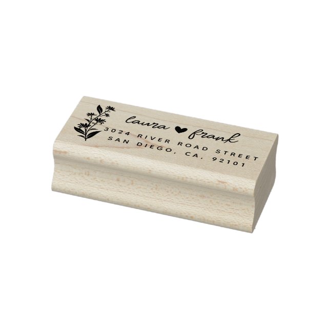 Tampons Encreurs Rustic Floral Couple Names Mariage Adresse de reto (Tampon)
