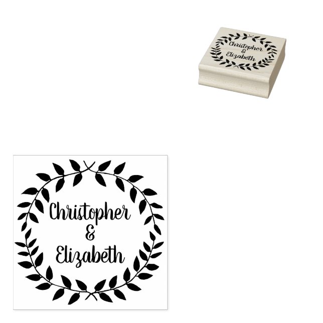 Tampons Encreurs Rustic Laurel Wreath | Nom du script Mariage simpl (Tamponné)