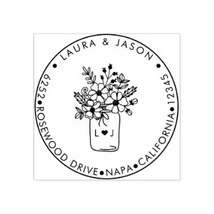 Tampons Encreurs Rustic Mason Jar Floral Monogramme Adresse de reto