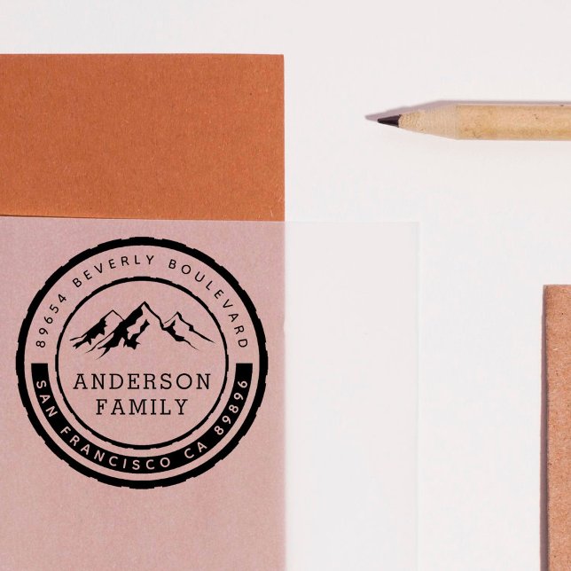 Tampons Encreurs Rustic Mountain Badge Nom de famille et adresse de (Créateur téléchargé)