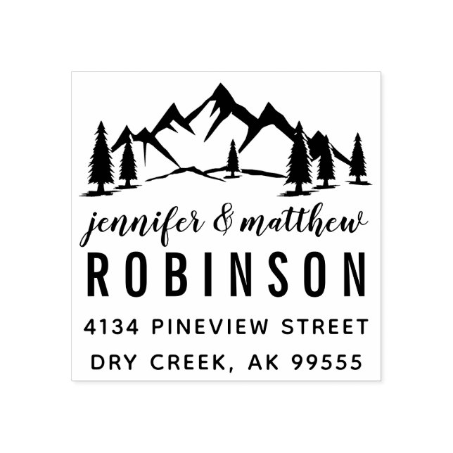Tampons Encreurs Rustic Mountains & Pines Mariage Adresse de retour (Impression)