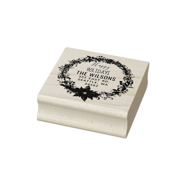 Tampons Encreurs Rustic Poinsettia Wreath Holidays Adresse de retou (Tampon)