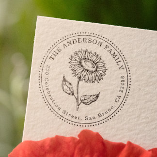 Tampons Encreurs Rustic Sunflower Round Nom de famille Adresse de r