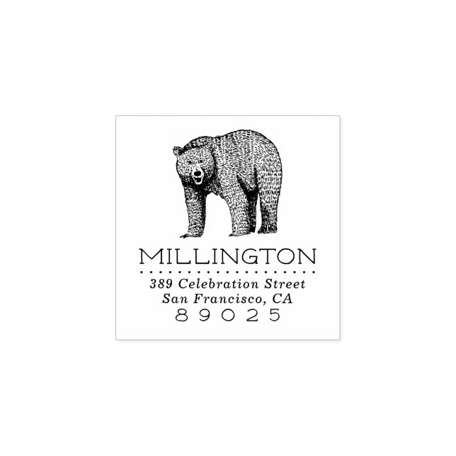 Tampons Encreurs Rustic Woodland Bear Nom de famille Adresse de ret (Impression)