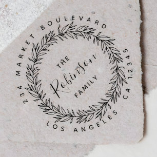 Tampons Encreurs Rustic Wreath Nom de famille Script Adresse de ret