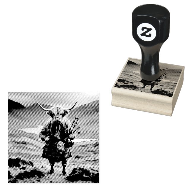 Tampons Encreurs Scottish Highland Cow Bagpiper, (Tamponné)