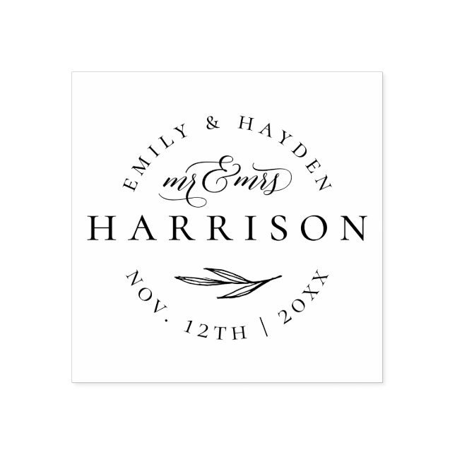Tampons Encreurs Script élégant classique M & Mme Mariage Date (Impression)