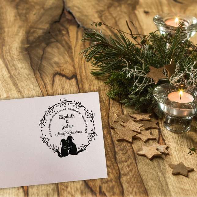 Tampons Encreurs Script Joyeux Noël Chat Adresse de retour (Créateur téléchargé)