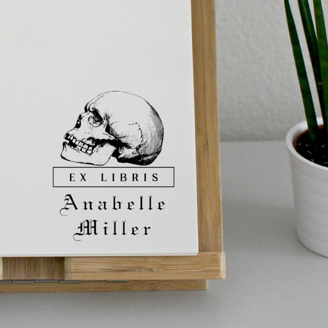Tampons Encreurs Script médiéval Gothique Crâne Classy Ex Libris Li (Créateur téléchargé)