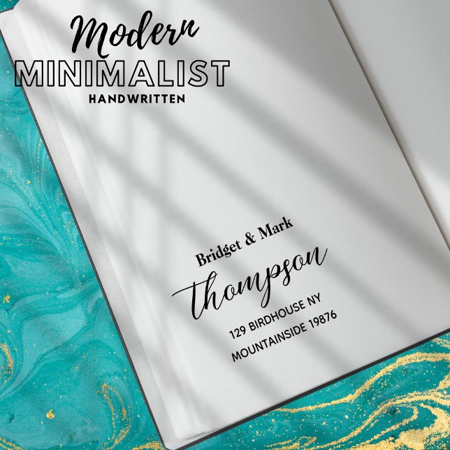 Tampons Encreurs Script minimaliste moderne - Nom manuscrit Adresse (Modern Minimalist Script Handwritten Name Address Rubber Stamp)