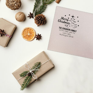 Tampons Encreurs Script moderne Joyeux arbre de Noël Adresse de ret