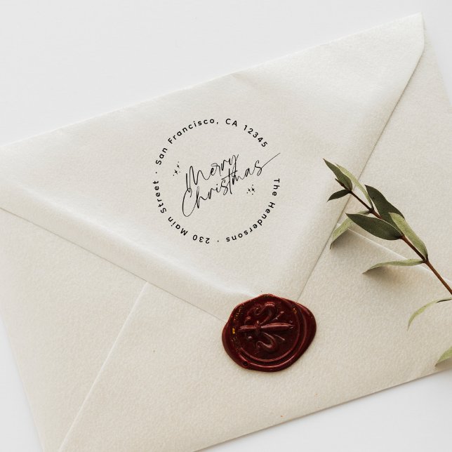 Tampons Encreurs Script moderne Noël Round Return Adresse (Créateur téléchargé)