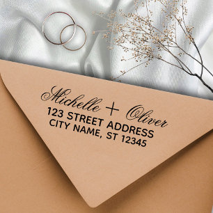 Tampons Encreurs Script moderne Nom personnalisé Mariage Adresse de