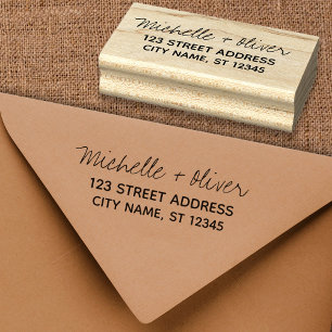 Tampons Encreurs Script moderne Nom personnalisé Mariage Adresse de