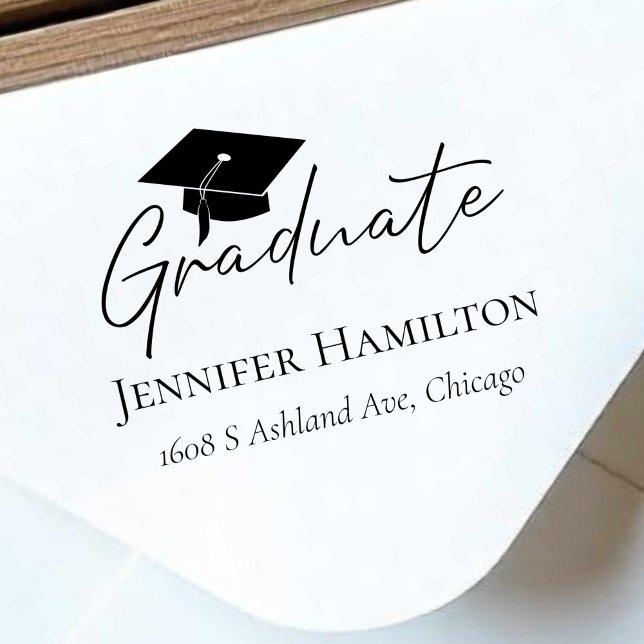 Tampons Encreurs Script moderne Simple Graduation Cap retour Adress (Créateur téléchargé)