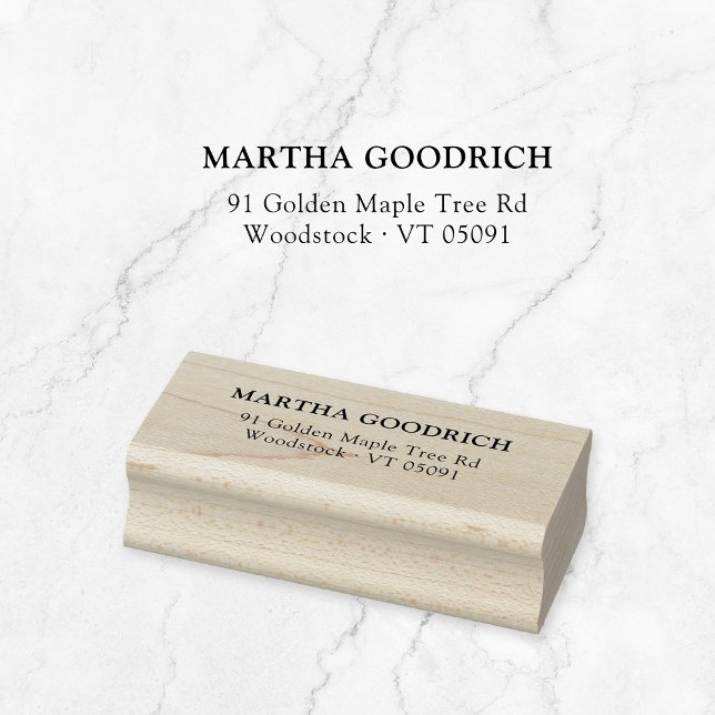 Tampons Encreurs Simple Classy Elegant 12 Adresse de retour en bois (Classic, elegant and contemporary wooden return address stamp. Basic typography address stamp.)