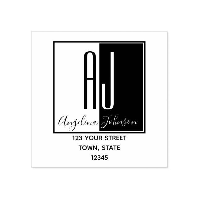 Tampons Encreurs Simple moderne Monogramme Initiales Adresse de ret (Impression)