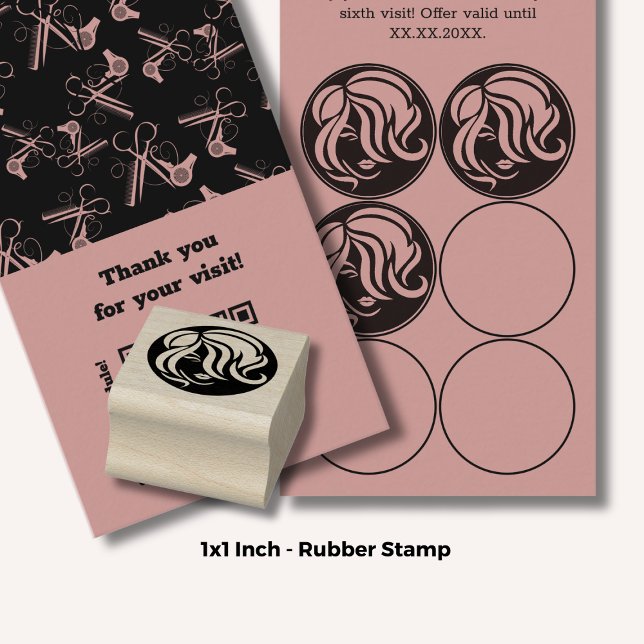 Tampons Encreurs Style cheveux - 1" rond - Carte de fidélité (Hair Style - 1" Round - Loyalty Card Rubber Stamp)