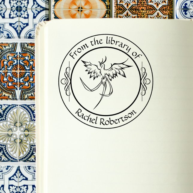 Tampons Encreurs Symbole magique Phoenix de la Bibliothèque de (Magical Phoenix Symbol/From The Library of/ Rubber Stamp. Mysterious and elegant)