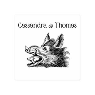 Tampons Encreurs Tête vintage de sanglier Dessin BW