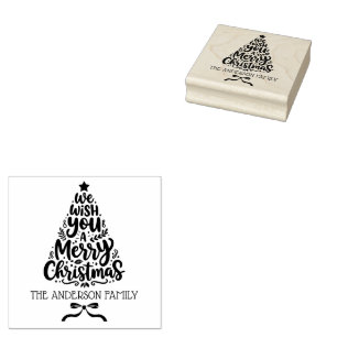 Tampons Encreurs Timbre Arbre de Noël Nom de Famille Personnalisé 