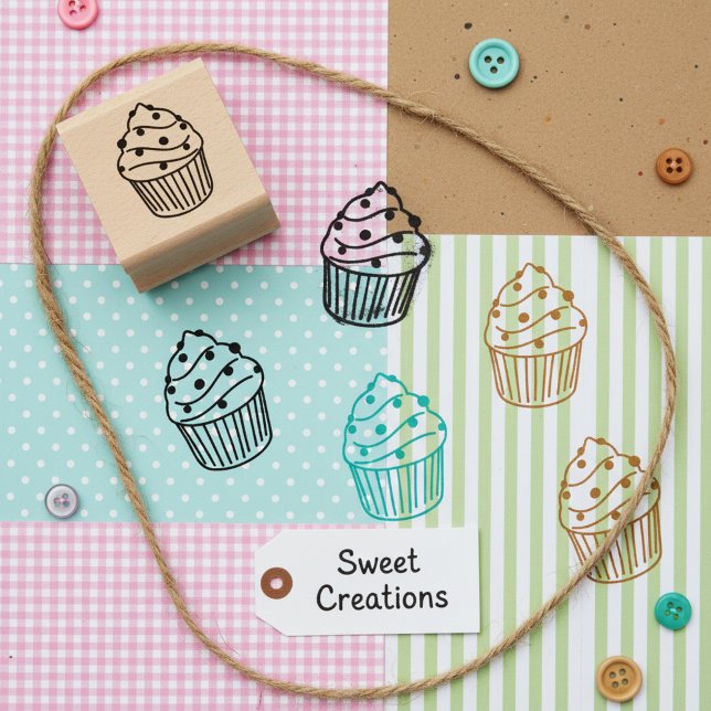 Tampons Encreurs Timbre Cupcake - Mini Timbre d'art en bois pour l' (🧁Mini cupcake stamp for crafts.)