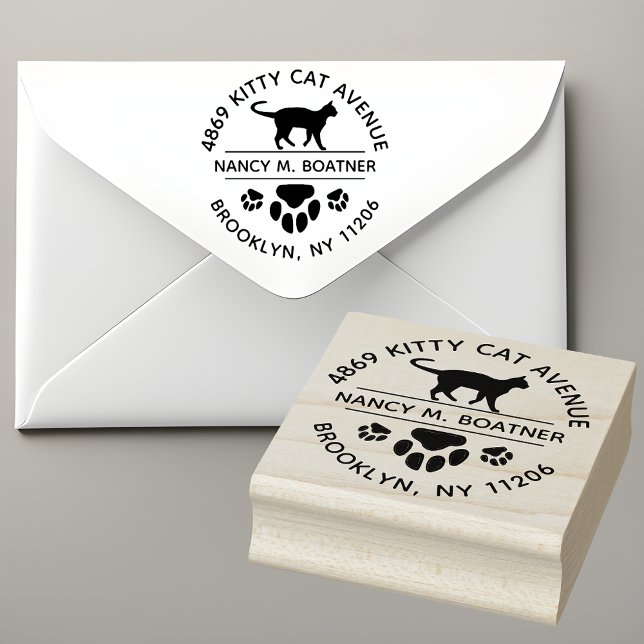 Tampons Encreurs Timbre d'adresse de retour de l'Amoureux des chats (Purr-fectly Personalized: Cat Lover's Round Address Stamp 🐱🐾)