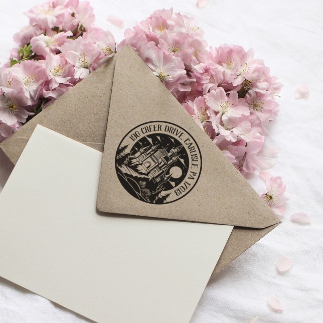 Tampons Encreurs Timbre D'Adresses De Retour De Château Pour Mariag (Créateur téléchargé)