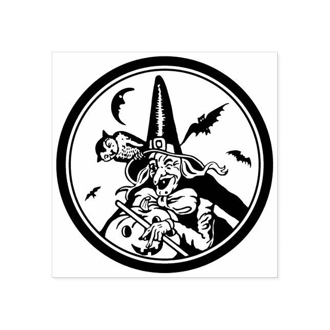 Tampons Encreurs Timbre en caoutchouc de sorcière Halloween vintage (Impression)
