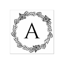 Timbre en caoutchouc monogramme floral arrondi per