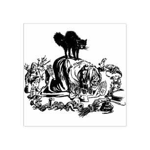 Tampons Encreurs Timbre en caoutchouc pour sorcière et chat noir Ha