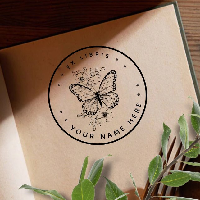 Tampons Encreurs Timbre ex libris rond papillon floral (Créateur téléchargé)