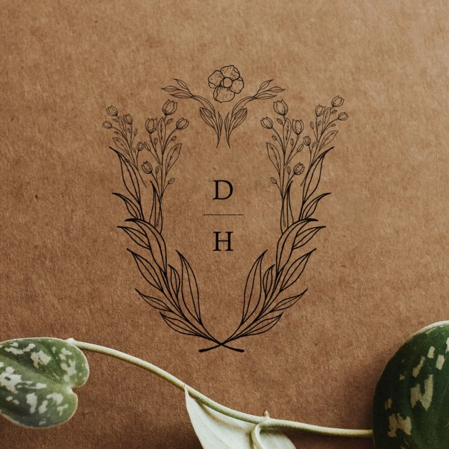 Tampons Encreurs Timbres en caoutchouc de mariage à monogramme de v (DAPHNE Monogram Greenery Wedding Rubber Stamps)