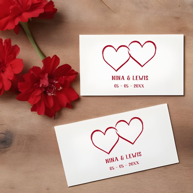 Tampons Encreurs Two Intertwined Hearts Names & Date for Wedding (Two intertwined hearts are the main reason for this simple and minimalist stamp design.)