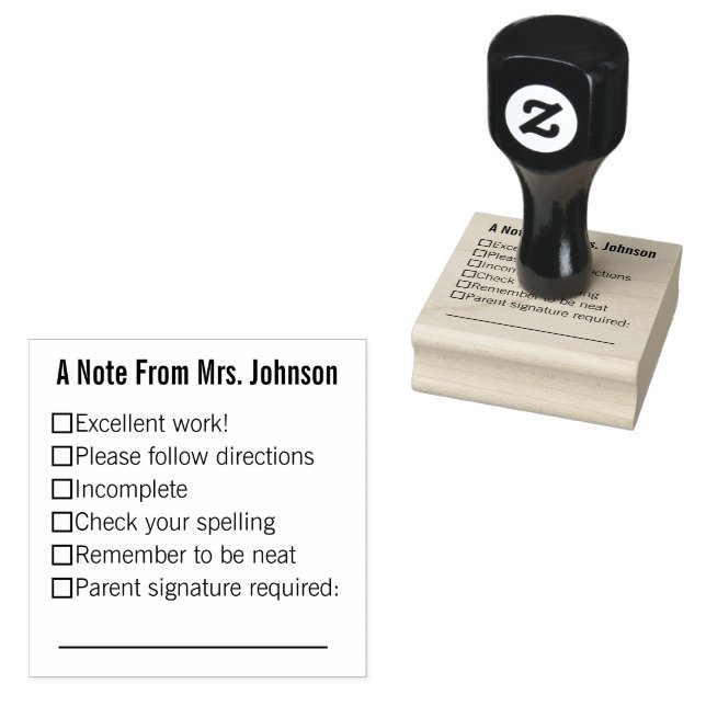 Tampons Encreurs Une note du nom de l'enseignant avec cases à coche (Tamponné)