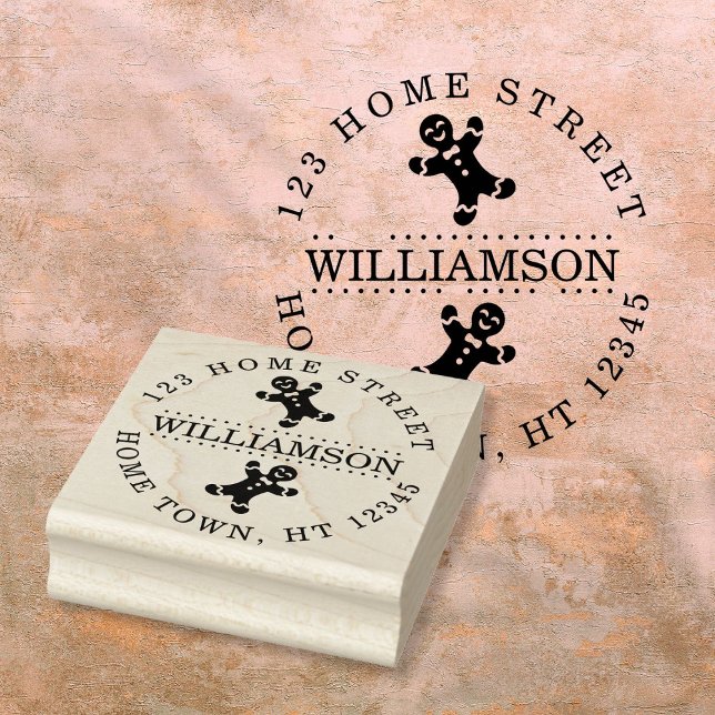 Tampons Encreurs Vacances Pain d'épices Homme Circulaire Adresse de (Holiday Gingerbread Man Circular Return Address Rubber Stamp)