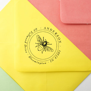 Tampons Encreurs Vintage Elegant Miel Abeille Rond Adresse de retou