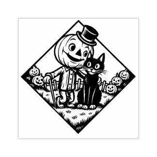 Tampons Encreurs Vintage Halloween Cat and Scarecrow Rubber Stamp