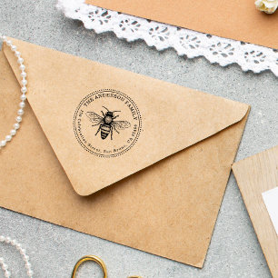 Tampons Encreurs Vintage Honey Bee Nom de famille Round Retour Adre