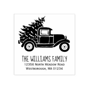 Tampons Encreurs Vintage Truck with Christmas Tree Return Adresse :