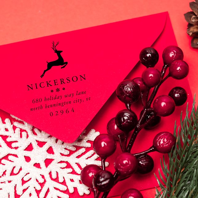 Tampons Encreurs Winter Leaping Reindeer Adresse de retour (Winter Leaping Reindeer Return Address Rubber Stamp)